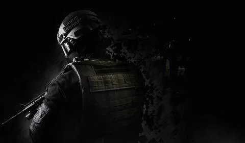 Dissolving swat soldier back view. Stock Photos