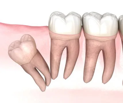 Distal impaction of Wisdom tooth. Medically accurate tooth 3D illustration Stock Illustration