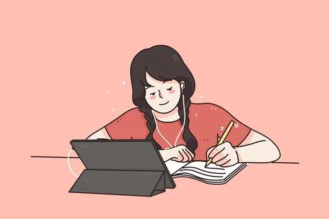 Distance and e-learning education from home concept イラスト素材