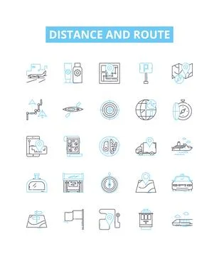 Distance and route vector line icons set. Distance, Route, Tracking, Map Illustrazione stock