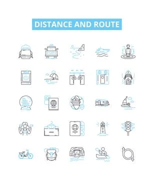 Distance and route vector line icons set. Distance, Route, Tracking, Map Stock Illustration