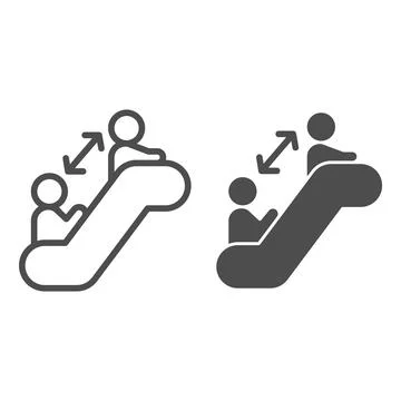Distance between two people on escalator line and solid icon, social distancing Stock Illustration