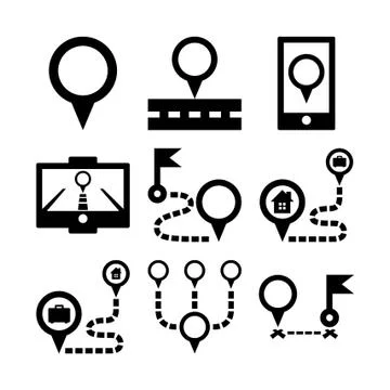 Distance Circle Map Pins Stock Illustration