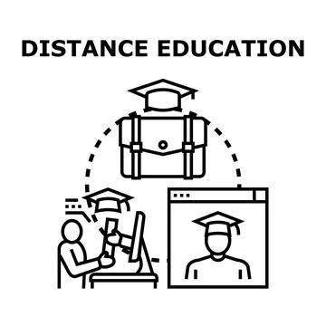 Distance education elearning concept graduating student receiving diploma Stock Illustration