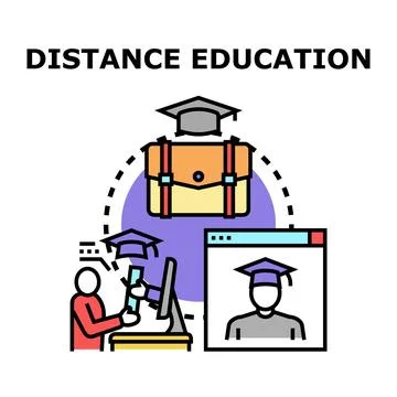 Distance education elearning concept graduating student receiving diploma Stock Illustration