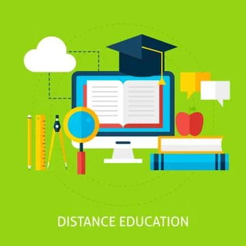Distance Education Flat Concept Stock Illustration