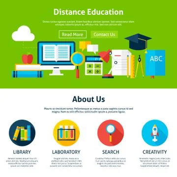 Distance Education Flat Web Design Template Stock Illustration