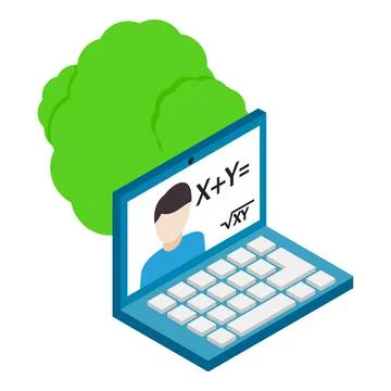 Distance education icon isometric vector. Laptop with picture of man on screen イラスト素材