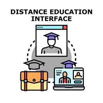 Distance education interface connecting students globally Stock Illustration