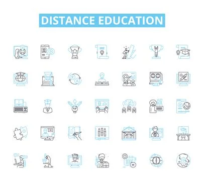 Distance education linear icons set. E-learning, Online, Digital, Virtual 스톡 일러스트