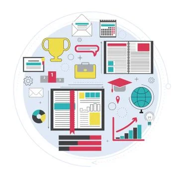 Distance education, online courses, brainstorm, knowledge growth, school univ Illustrazione stock