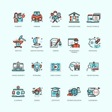 Distance education, online tutorials courses, video and staff training, digital Stock Illustration