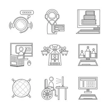 Distance education thin line vector icons Stock Illustration