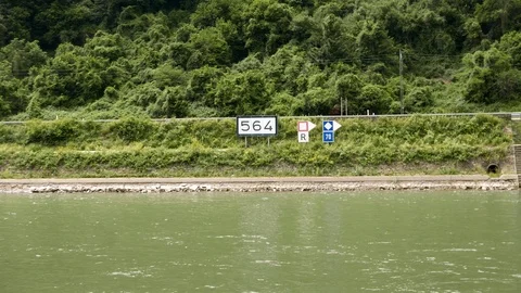 Distance in kilometers to the source of the Rhine River Stock Footage 111134515