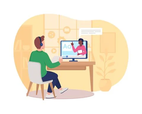 Distance language course 2D vector web banner, poster Stock Illustration