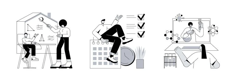 Distance learning abstract concept vector illustrations. Illustrazione stock