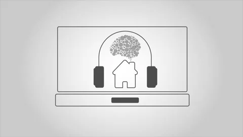 Distance Learning concept with Brain, Laptop, Home and Headphone icons. Stock Footage 136846822