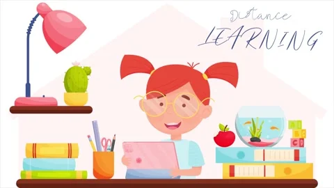 Distance learning concept, workplace cartoon vector animation video. Stock Footage 150499547