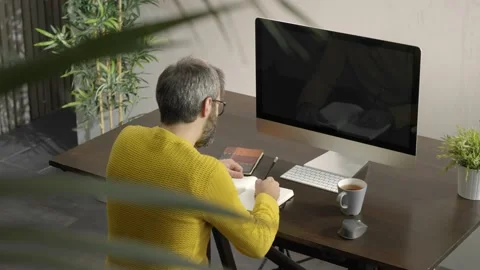 Distance learning course, man doing remote telework concept working from home Video stock 178402409