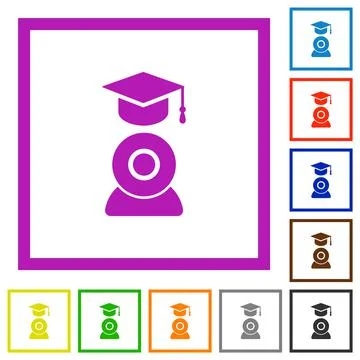 Distance learning flat framed icons Stock Illustration