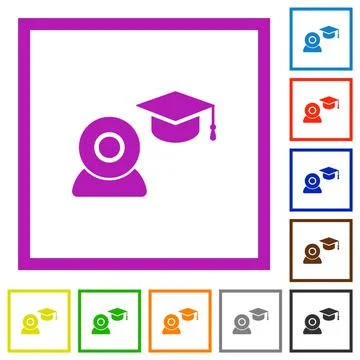 Distance learning flat framed icons Stock Illustration