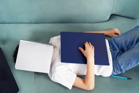 Distance learning at home with students . students study at home Stock Photos