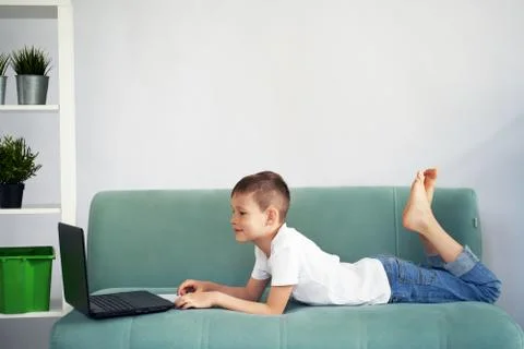 Distance learning at home with students . students study at home. Stock Photos