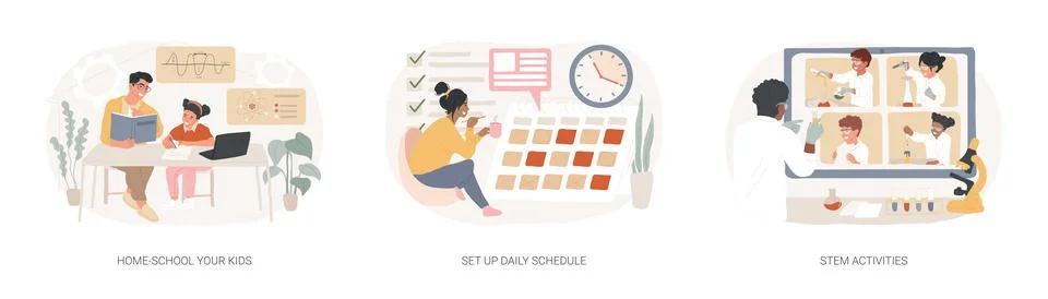 Distance learning isolated concept vector illustration set. Stock Illustration