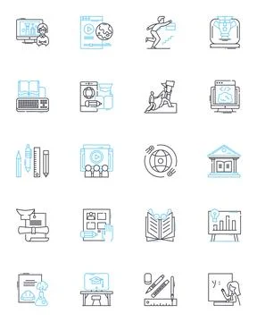 Distance learning linear icons set. Online, Virtual, Remote, E-learning, Digital Illustrazione stock