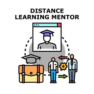 Distance learning mentor supporting student education イラスト素材
