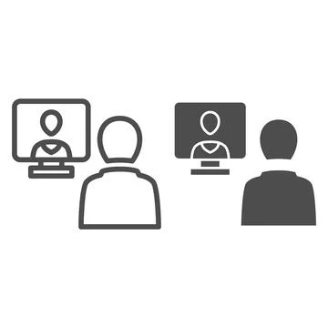 Distance learning, online communication line and solid icon, connection concept Stock Illustration