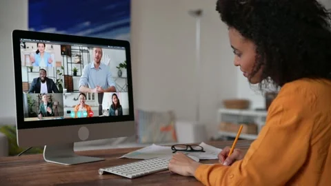Distance learning, online lecture. African American smart girl, student or Stock Footage 154558070