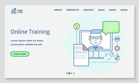 Distance learning, online tutorial course program on monitor. Teacher conducts Stock Illustration