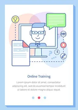 Distance learning, online tutorial course program on monitor. Teacher conducts Stock Illustration