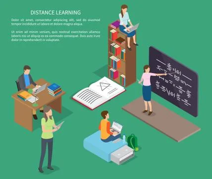 Distance Learning of People Vector Web Banner Stock Illustration