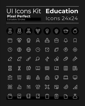 Distance learning pixel perfect white linear ui icons set for dark theme Stock Illustration