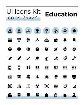 Distance learning platform black glyph ui icons set Stock Illustration