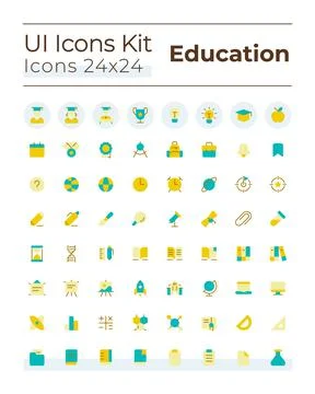 Distance learning platform flat color ui icons set Stock Illustration