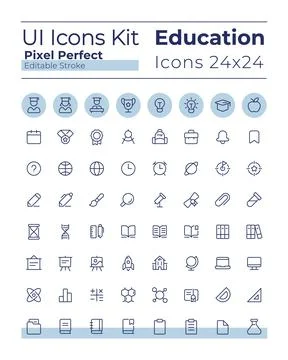 Distance learning platform pixel perfect linear ui icons set イラスト素材