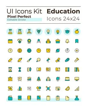 Distance learning platform pixel perfect RGB color ui icons set Stock Illustration