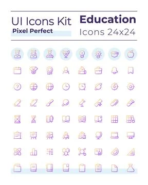 Distance learning platform pixel perfect gradient linear ui icons set Stock Illustration