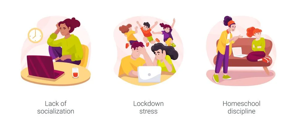 Distance learning problems isolated cartoon vector illustration set Stock Illustration