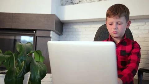Distance learning. Quarantine during the coronavirus pandemic. Boy playing Stock-Footage 146183580
