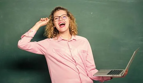 Distance learning. School teacher notebook. School of digital technologies Stock Photos