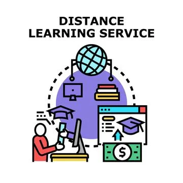Distance learning service concept delivering online education globally Illustrazione stock