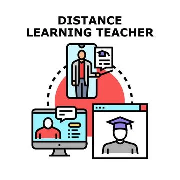 Distance learning teacher educating students online remotely 스톡 일러스트