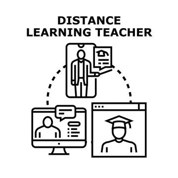 Distance learning teacher educating students online remotely Stock Illustration