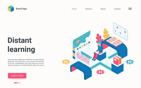 Distance learning technology isometric landing page, online webinar or virtual Stockillustratie