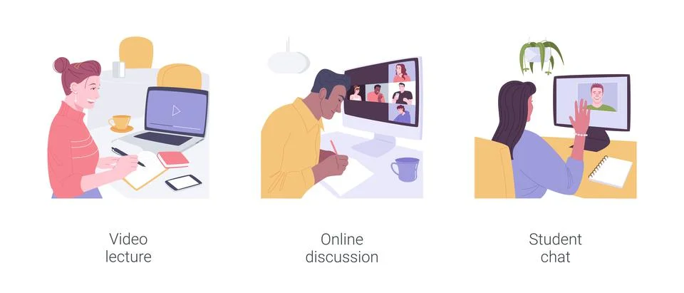 Distance learning virtual communication isolated cartoon vector illustrations Stock Illustration