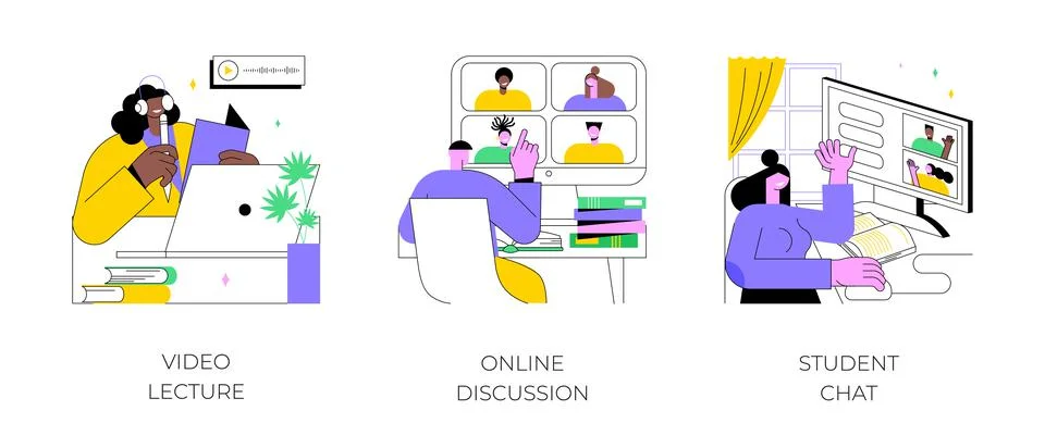 Distance learning virtual communication isolated cartoon vector illustrations. Stock Illustration